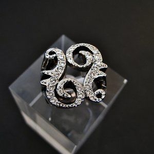 Dyrberg/Kern Antia Swarovski crystal scrollwork ring in silver